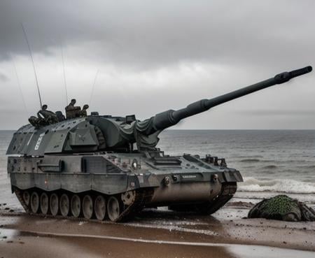 1 tank,  analog gloomy (close up shot) photo of a convoy of (Pzh2000,  ) by White_Snow on Tensor.Art
