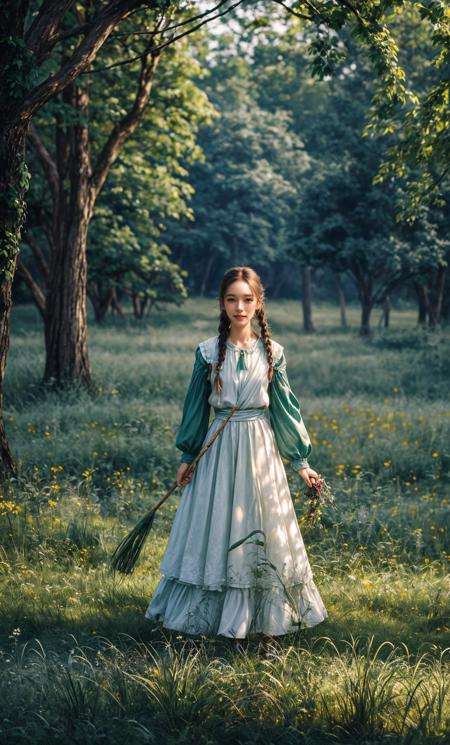 1girl,slg,grass,braided hairstyle,nsfw,depth of field, dusk,Pretending to be in a fencing pose<lora:slg_v11:1>,