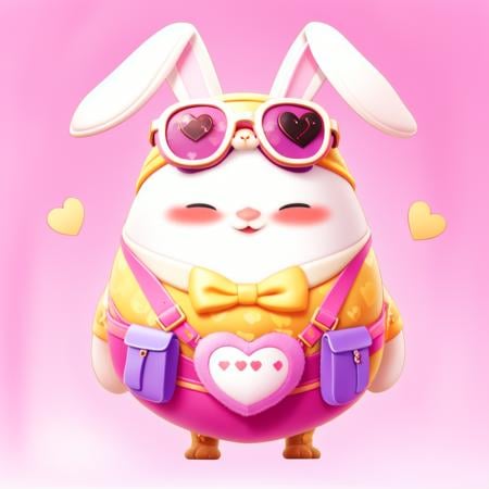 full body,1rabbit,((RAW photo)),((best quality)),(photo-realistic:1.3),(masterpiece),sunglasses,suspenders,gems,heart-shaped glasses,cartoon,4k,a lot of details,smile,crossbody bag,gradient color background,