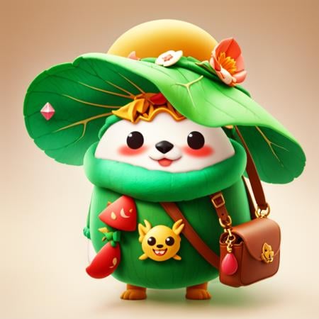 1dog,((RAW photo)),((best quality)),3D,blessbag,tangyuan,bowsette,chinese clothes,gradient color background,jumpsuit,full body,(photo-realistic:1.3),(masterpiece),a lot of details,crossbody bag,hat,gems,scarf,furry,cartoon,4k,smile,C4D,mushroom,