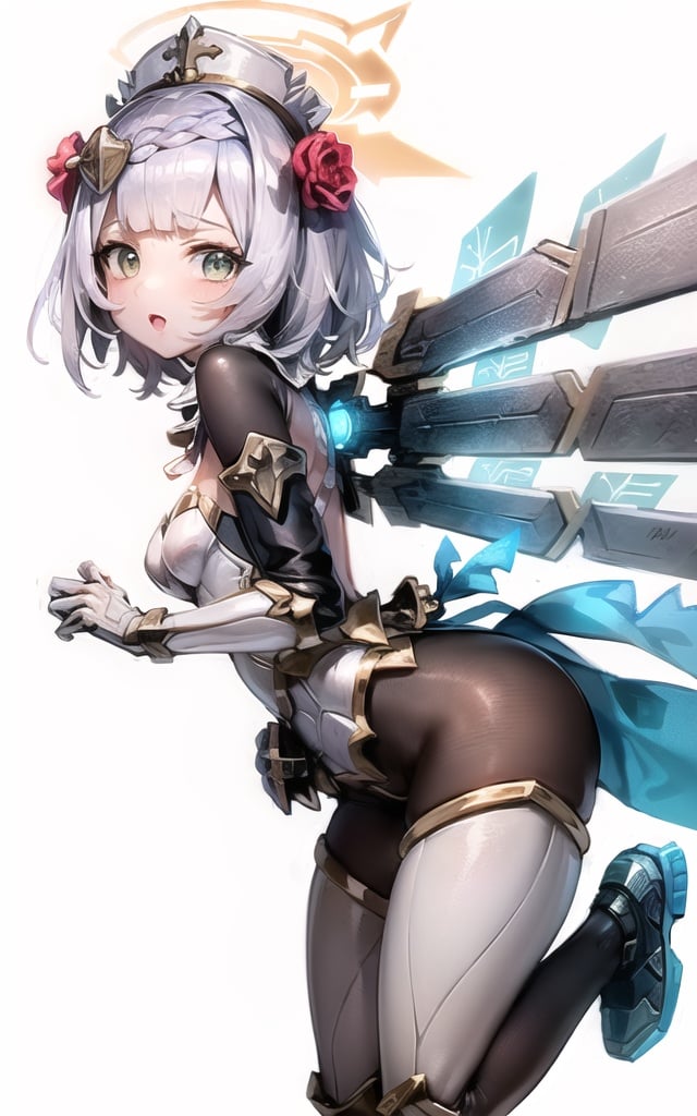 (((masterpiece))),(((best quality))), ((ultra-detailed)), (illustration), ((an extremely delicate and beautiful)),dynamic angle,floating, (beautiful detailed eyes), (detailed light),((1girl :1.5)),light blue eyes,(((beautiful long silver twintails))),(((very long hair))),(((combat suit+hyper machine))),(((small breasts))),yyzz-lz,(((full body))),(((white background:1.4))),((floating white feather)),(((glowing halo))),((light blue beam surround girl))),(machanical wings+hyper machine)),((white gloves)),(((machanical wings))),((floating guns surround girl)),(full body:1.4), 