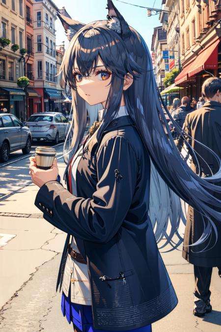 1girl,head,shamare,simple city background,holding coffee cup,Omertosa,cowboy shot, <lora:画风-ligneart(cogecha焦茶)(权重可以稍大一些):1> <lora:AK-粥游-德克萨斯缄﷿-[Omertosa,head]:1>