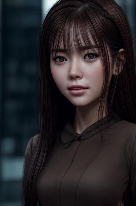 SFW, (best quality:1.3), (extra resolution:1.3), portrait of (AIDA_tamicat:1.03) as a business lady in (cyberpunk city:1.3), beautiful woman, stunning beauty, (23 years old), pretty face, perfect teeth, symmetrical face, very detailed face, [narrow face], (dark brown eyes:1.3), big eyes with elegant eyelashes, kitsch, orange suit, naughty, funny, happy, playful, intimate, epic, flirting with camera, cinematic, studio photo,  kkw-ph1, (colorful:1.1), (dark theme:1.1) <lora:LowRA:0.4>, realistic skin with visible pores and imperfections, sharp focus, iPhone photo, <lora:tangbohu-detailer_1.0:1>, photorealistic <lora:xiaoshazi:0.15>, trending on artstation