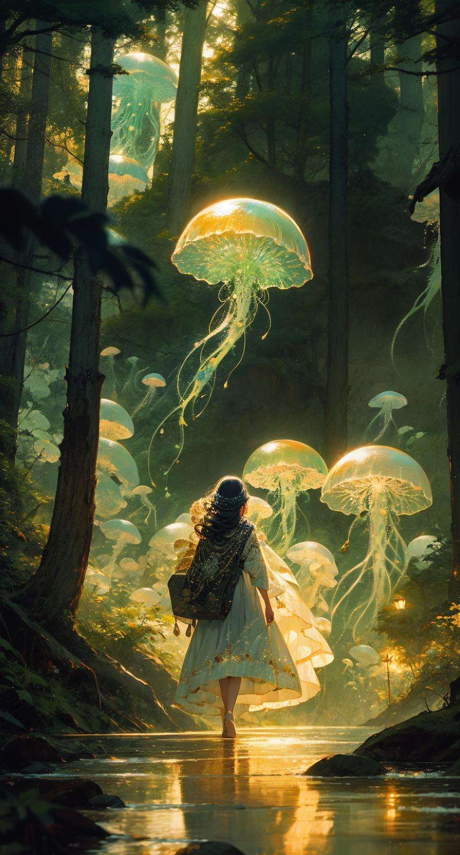 blue jellyfish,  jellyfishforest,  1girl by Brasileiro Tarado on Tensor.Art