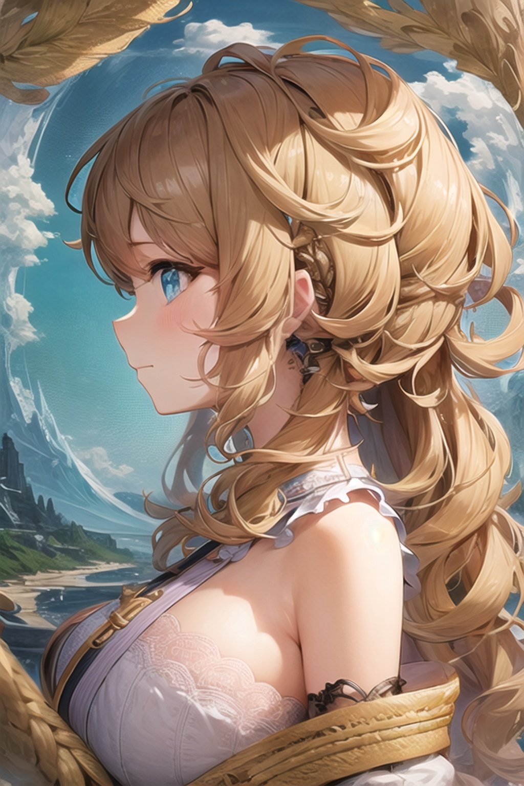 masterpiece, best quality, ultra-detailed, illustration, 1girl, profile, wavy hair, detailed eyes, 