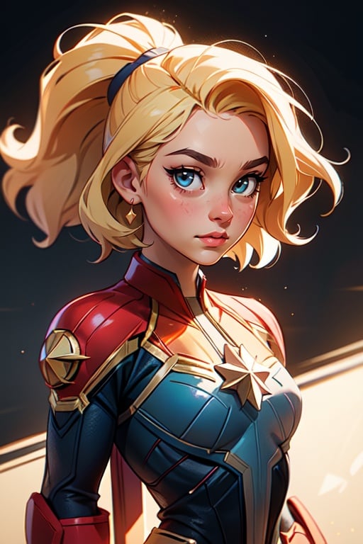 captain marvel, lookalike brie larson, sexygirl, (masterpiece, best quality:1.1), ghibli style