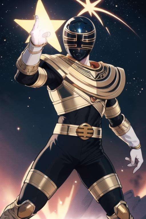 ((masterpiece,best quality)), absurdres,, <lora:Gold_Zeo_Ranger:0.8>, Gold_Zeo_Ranger,  stars and galaxy in background, cinematic composition, dynamic pose,