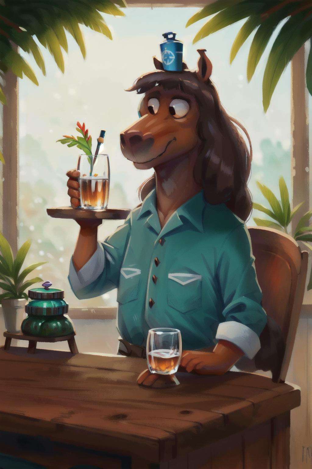 a bartender Horse behind a counter, Mangrove at Midafternoon <lora:MODILL_RC_V0.04:0.8> <lora:COOLKIDS_MERGE_V2.5:0.6>