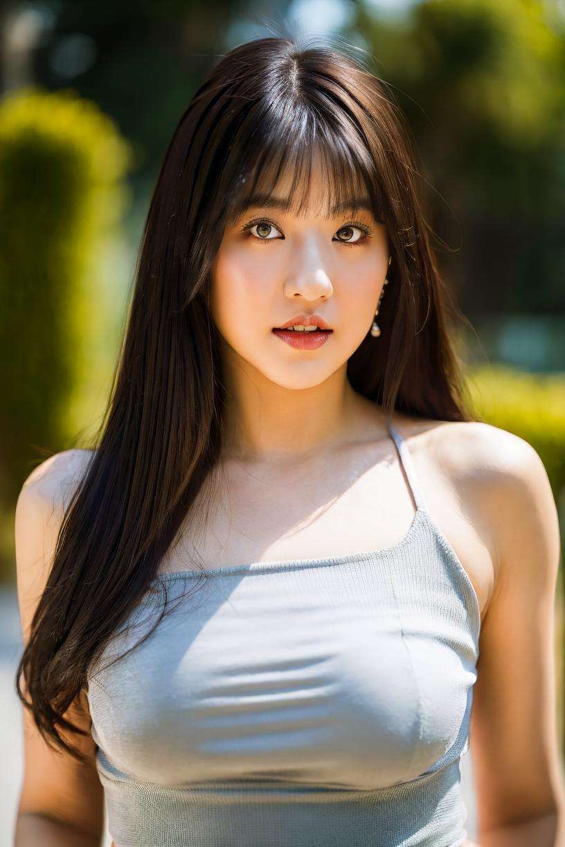 20 years old woman ,((at park)) ,(hair bangs, black medium hair:1.1), (wedding dress), RAW photo, (photorealistic:1.37, realistic), highly detailed CG unified 8K wallpapers, 1girl, ((thick body:1.4)), ((looking at viewer)), (((straight from front))), (HQ skin:1.8) 8k uhd, dslr, soft lighting, high quality, film grain, Fujifilm XT3, ((upper body:1.2)) (professional lighting:1.2) , <lora:vonnyfelicia_v1:0.85> vonnyfelicia