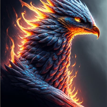 phoenix, masterpiece, best quality, solo, full body, yellow eyes, wings, no humans, glowing, bird, fire, animal focus, beak, hyper detailed, insanely detailed <lora:phoenix_offset:1> <lora:more_details:0.5>