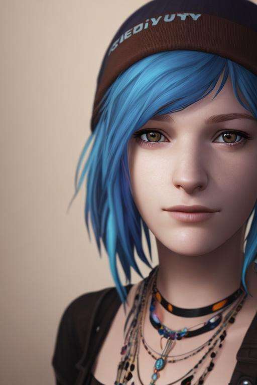 masterpiece, best quality, high quality, extremely detailed CG unity 8k wallpaper,A portrait of chloeprice, blue hair, brown eyes, looking at viewer, hyperrealistic, ultra detailed, beanie, choker, tattos