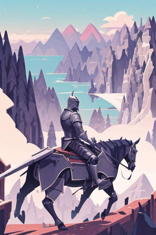 medieval knight, mature, leather armor, mountains, best quality, <lora:vectorL:1>, vectorstyle