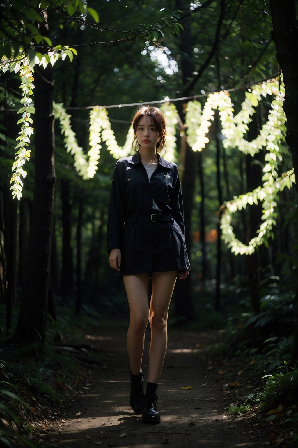 Best Quality,Masterpiece,Ultra High Resolution,(Realisticity:1.4),Original Photo,Cinematic Lighting,1Girl,full body,deep forest,