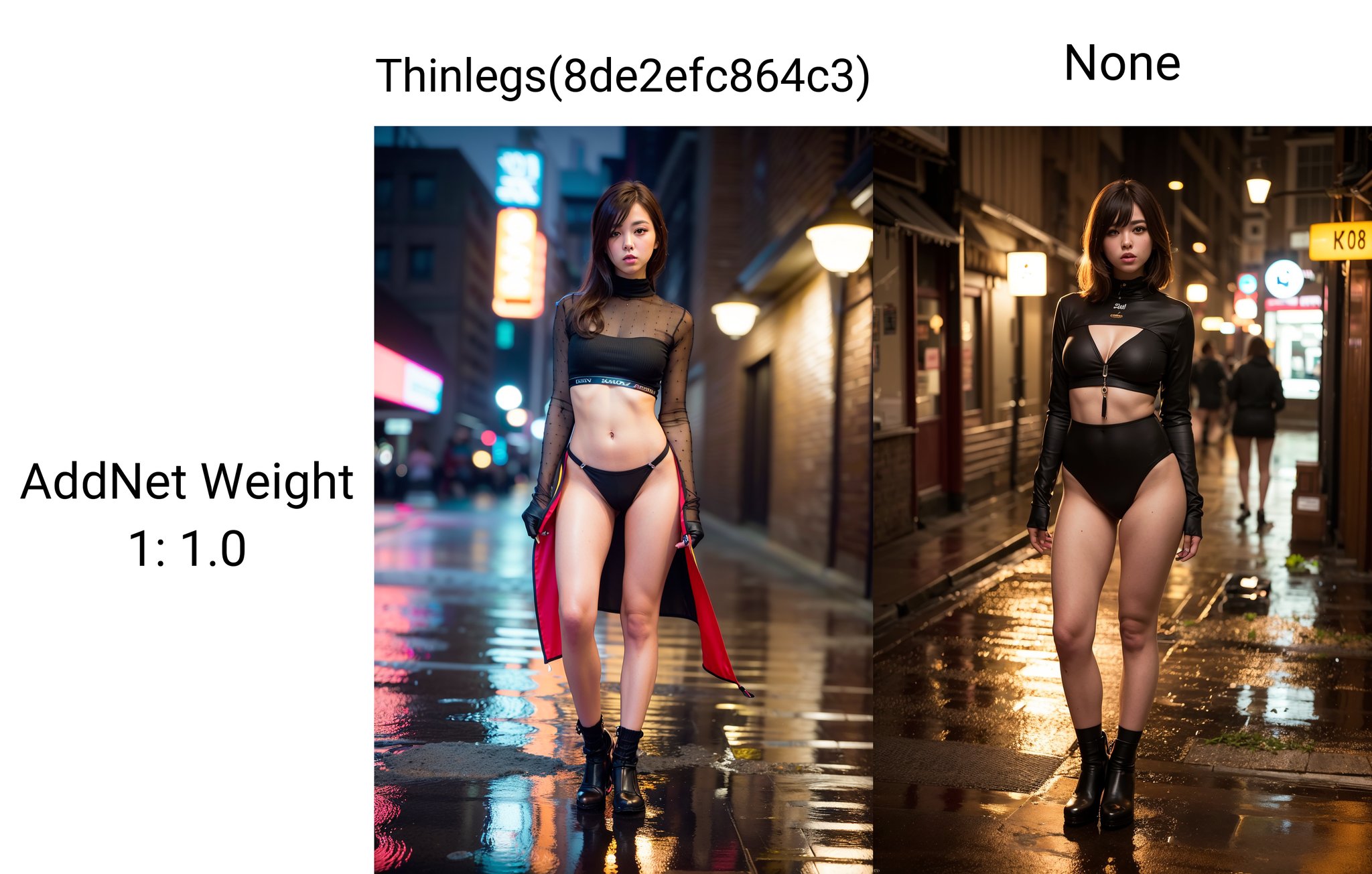 (8k, RAW photo, best quality, masterpiece:1.2), (realistic, photo-realistic:1.37),1girl,cute, thin legs, narrow hips, cityscape, night, rain, wet,professional lighting, photon mapping, radiosity, physically-based rendering, full body,thighhighs