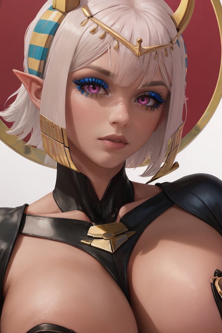 masterpiece, best quality, 1girl, solo, <lora:hathor-lo-richy-v2:1> hathor, pink eyes, close-up, eye of horus, blue eyeshadow