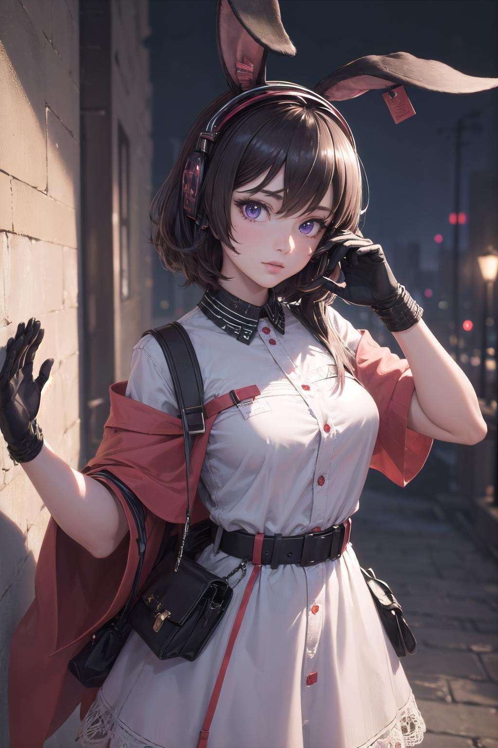 (highly detailed:1.3),<lora:april_ak-10:1>,april_ak,rabbit ears,brown hair,purple eyes,dress,gloves, Ultra-detail,(highres:1.1),best quality,(masterpiece:1.3),cinematic lighting,