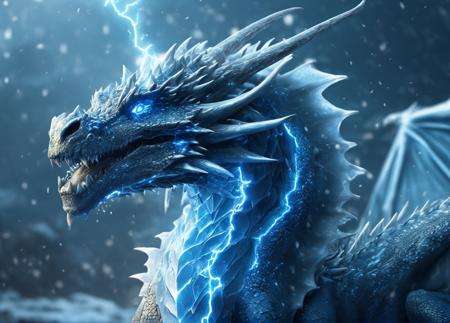 realistic, Ice Dragon, desolate, intricately detailed, artistic lightning, particles, beautiful, amazing, highly detailed, digital art, sharp focus, trending on art station,