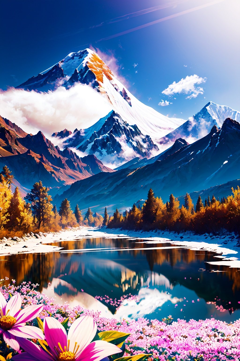 ((extremely detailed CG unity 8k wallpaper,masterpiece, best quality, ultra-detailed)),(mksks),finely detail, Depth of field (bloom),ray tracing,reflection light,floating, picture_frame,Mount Everest, Tibet, China