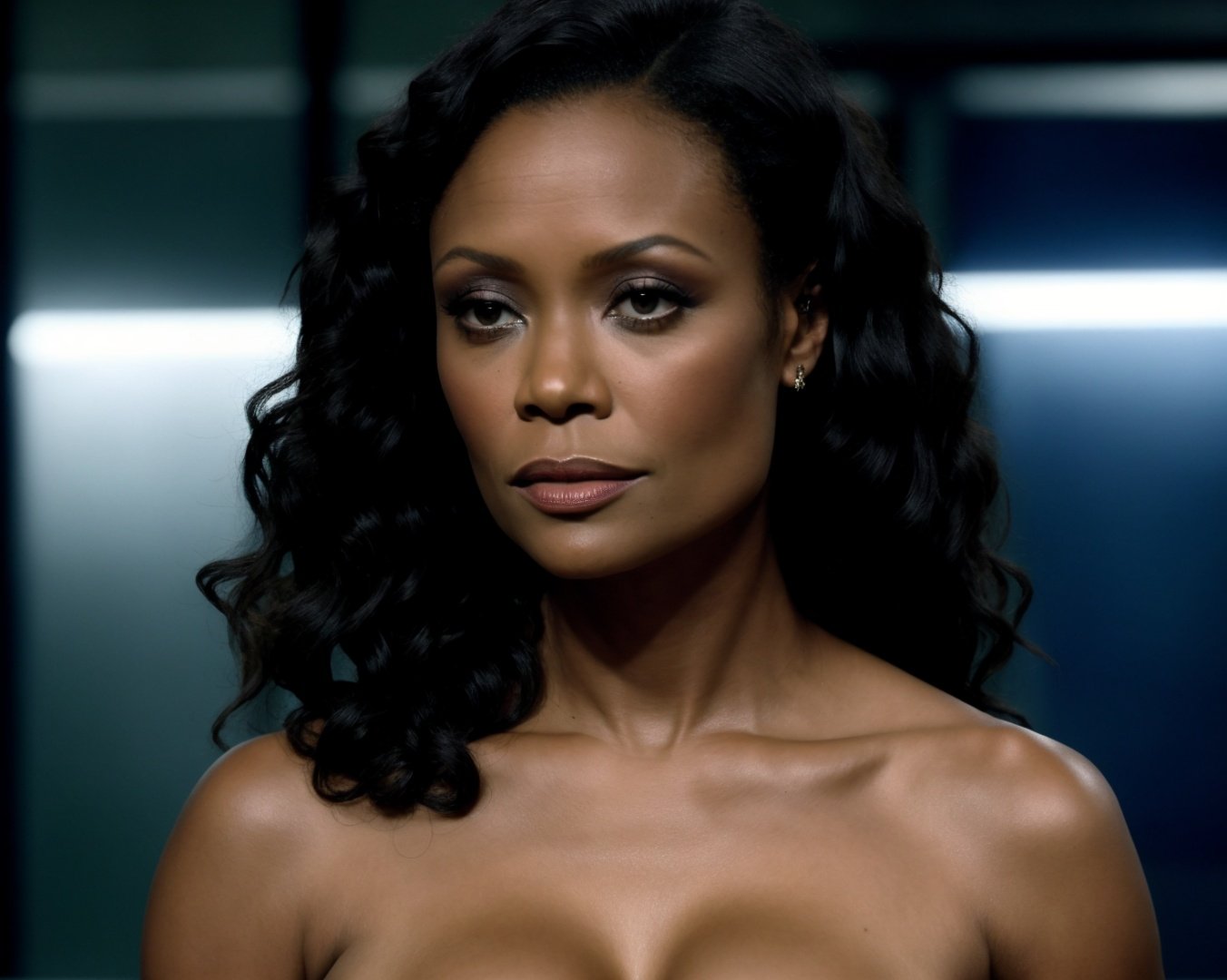 from westworld  <lora:westworld_offset:1>,  photo of a gorgeous black woman, dark-skinned goddess