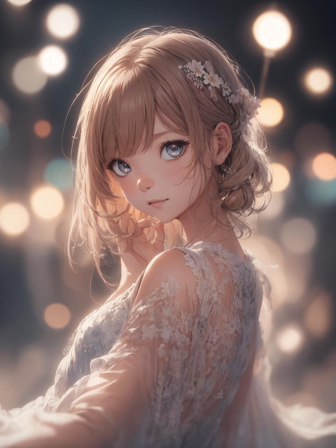 absurdres, highres, ultra detailed, (1girl:1.3),BREAK, watercolor style, soft blending, dreamy washes, delicate textures,BREAK, bokeh photography, soft focus, out-of-focus highlights, dreamy ambiance, glowing circles, mesmerizing depth