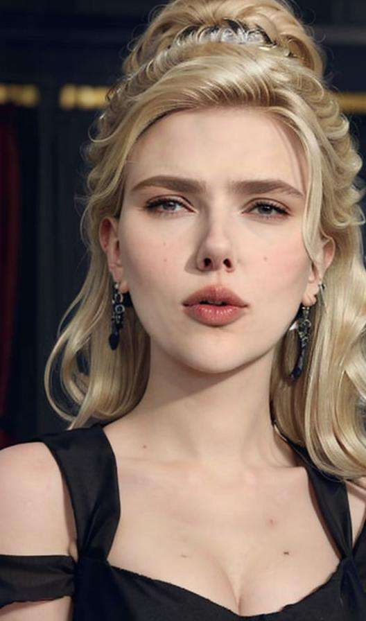 best quality, 1girl, solo, long hair, breasts, blonde hair, cleavage, jewelry, earrings, lips, realistic, black dress, upper body ,Scarlett_Johansson,(sigma face:1.2), <lora:scarlett_johansson:0.6> <lora:sigma:1:face>