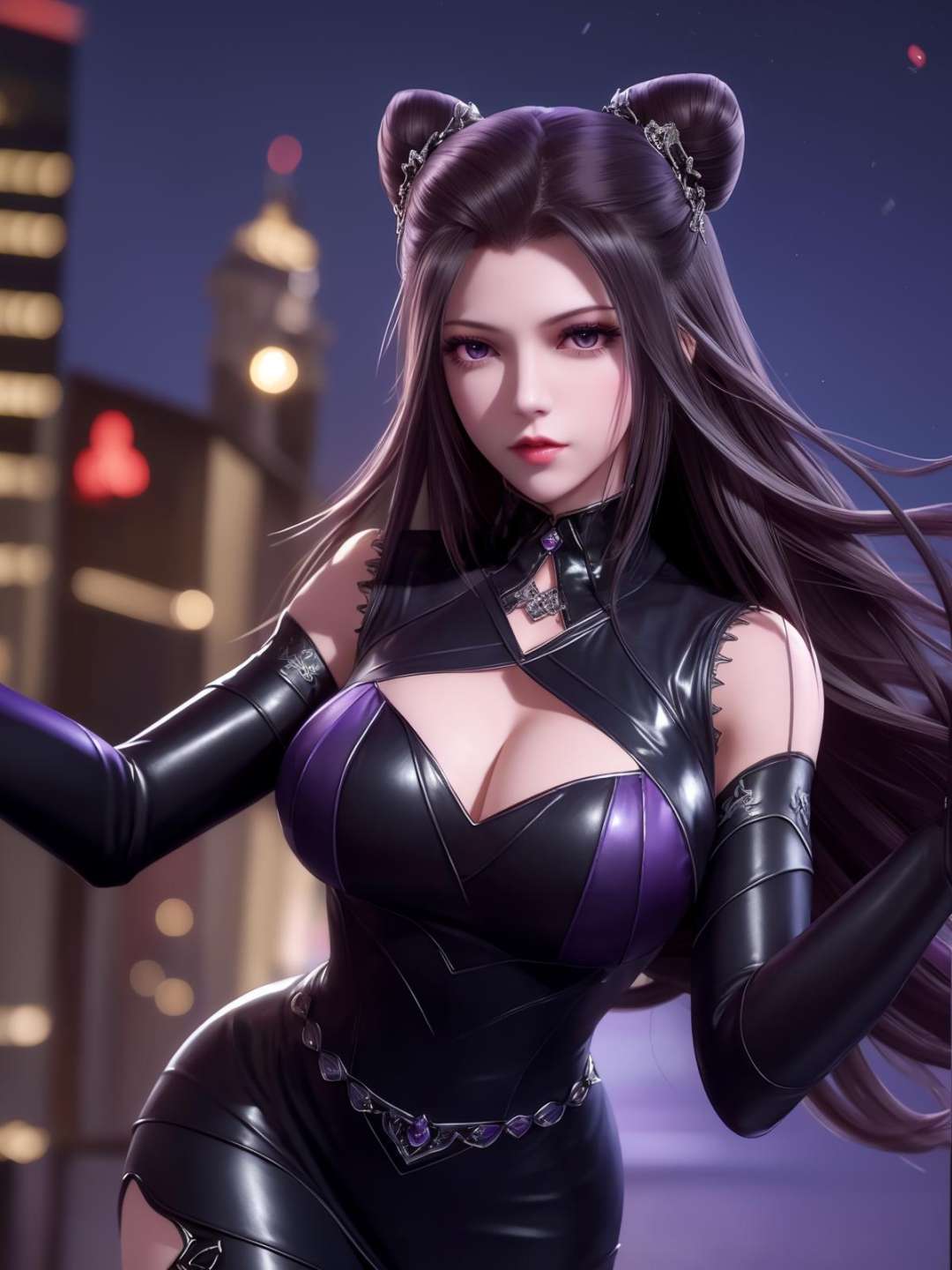 double bun,  mature female,  cityscape by 很有精神的森下下士 on Tensor.Art