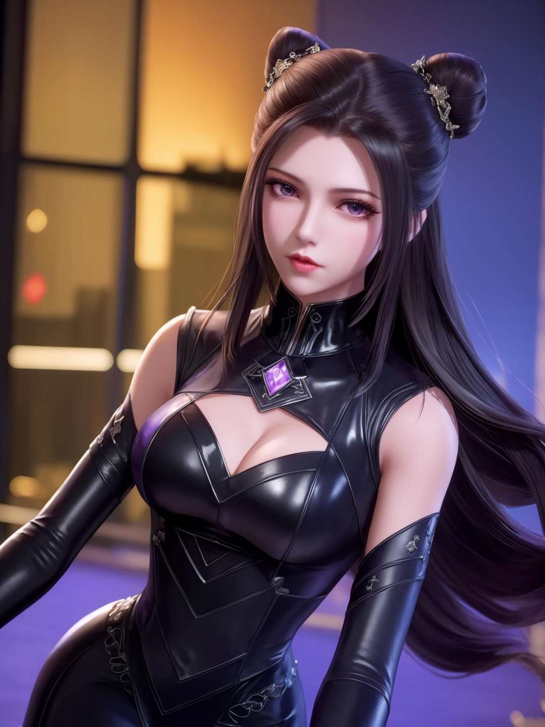 double bun,  mature female,  cityscape by 很有精神的森下下士 on Tensor.Art