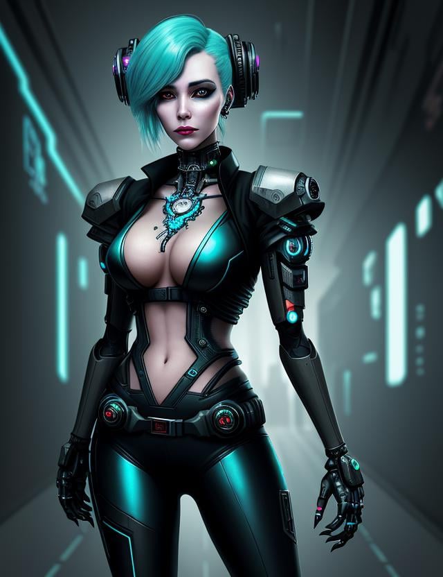 woman,  clothed,  Surrealism Robotpunk Stygian Real-Time GI Caching AnvilNext engine Cyberpunk Selective Color Rococo by D...