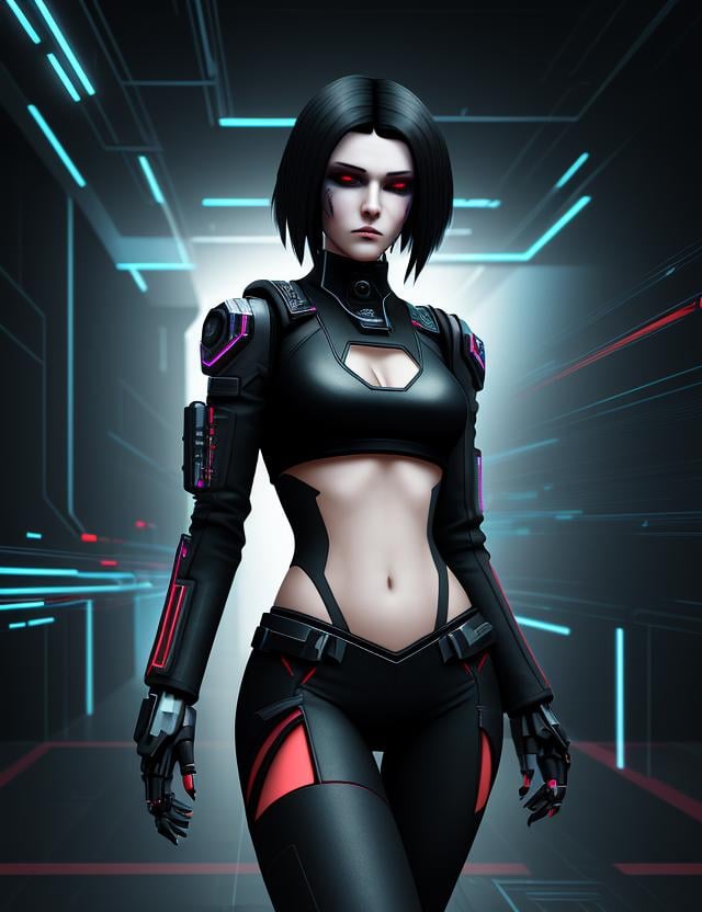 woman,  clothed,  Suprematism Nanopunk Refined Bidirectional Path Tracing Unity engine Cyberpunk Airbrushing Gothic by Don...
