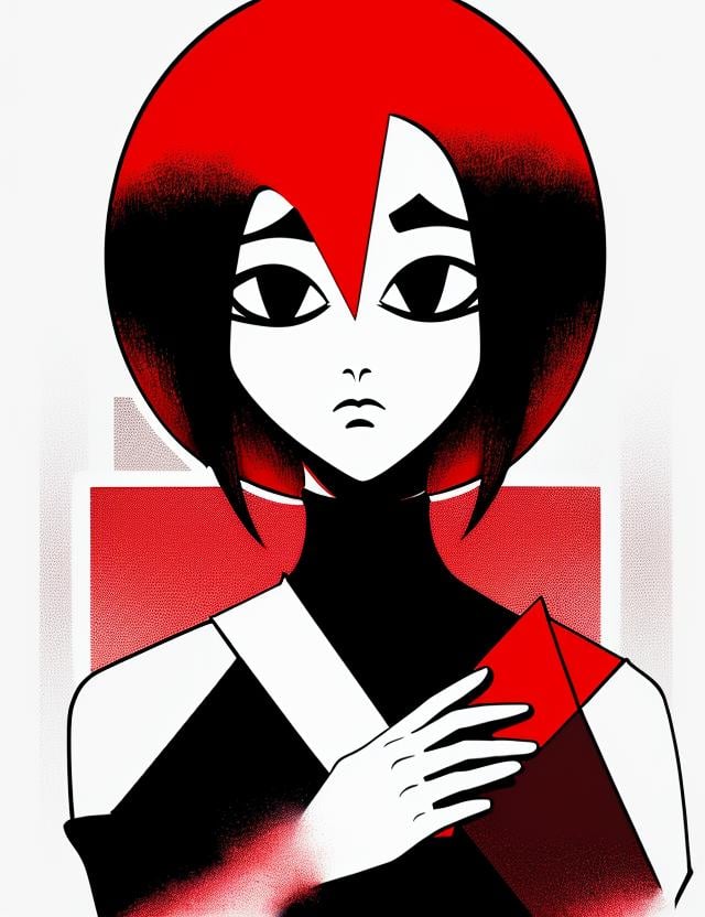 woman,  clothed,  Minimalism Esoteric Toon Shading REDengine engine Harmonious Silkscreen Printing Cubism Art by DonMischo...