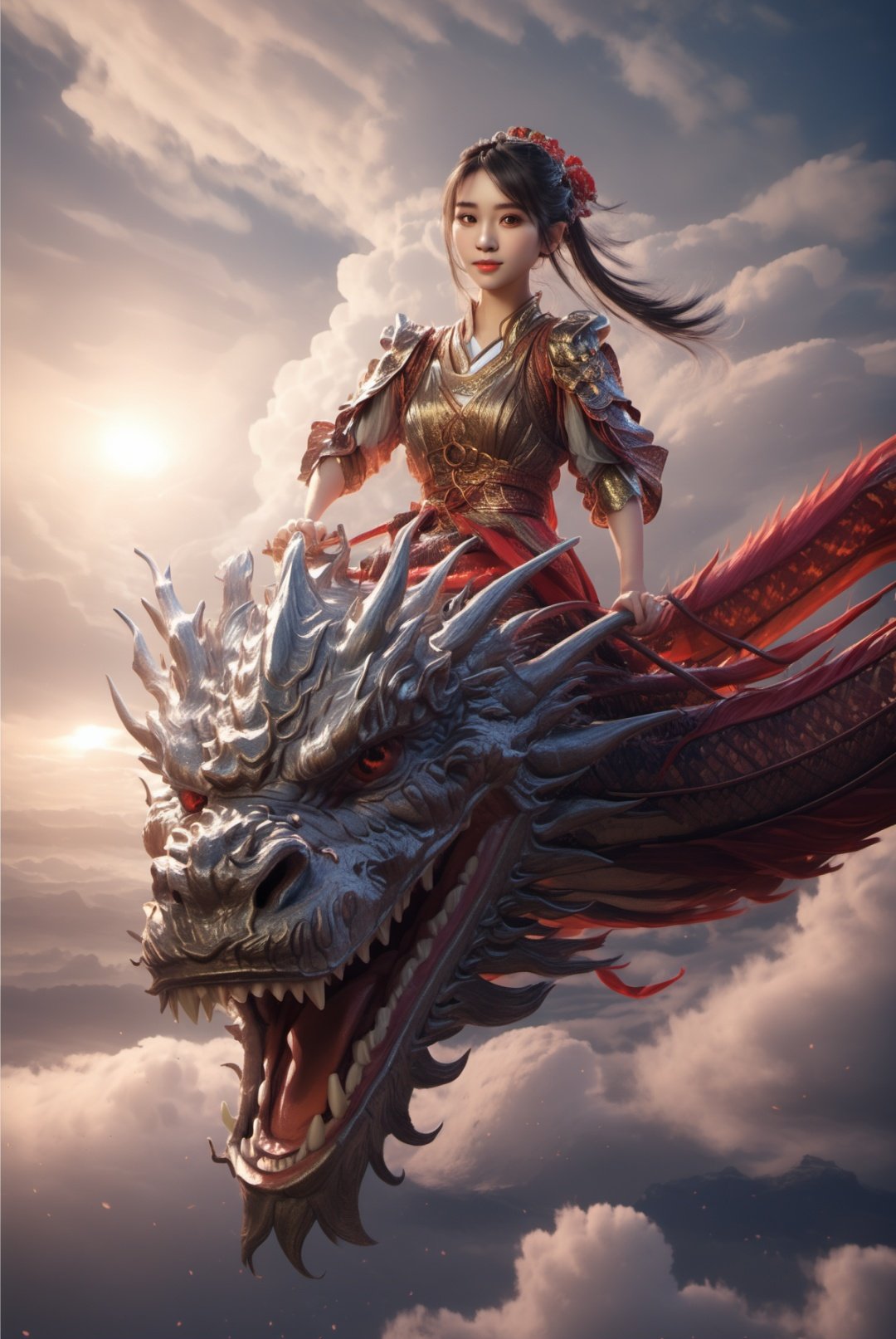 masterpiece,(best quality:1.3),1girl,arien_dragon,riding a dragon,<lora:ArienDragonGirlV1-SDXL:1>,