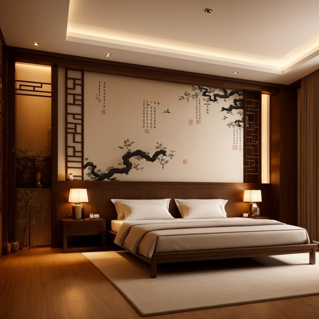 interior decoration, Chinese style, room decoration, solemn(intricate details:1.2),(high definition:1.5),