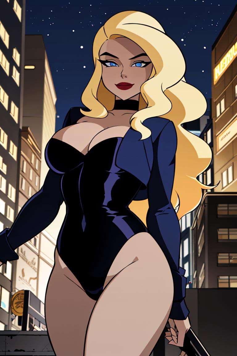 ((masterpiece,best quality)), absurdres,<lora:Black_Canary_JLU:0.7>, Black_Canary_JLU, solo, smiling, looking at viewer, cowboy shot, night sky and city in background, cinematic composition, dynamic pose, 