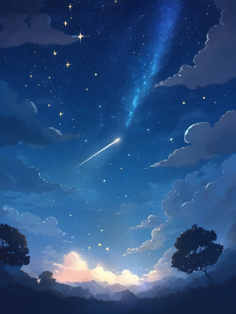 best quality, masterpiece,  illustration, star,Starry sky, clouds, night,shooting star