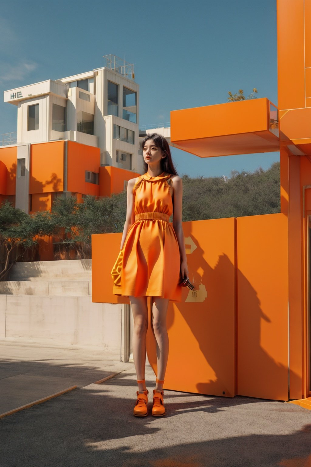 masterpiece,best quality,1girl,full body,dress,literary architecture,<lora:151515duobaan:0.8>,duobaan,(Hermes orange:1.4),<lora:调细节添加-2-2修手detail tweaker:1.0><lora:调细节添加-2-2修手detail tweaker:1.0>