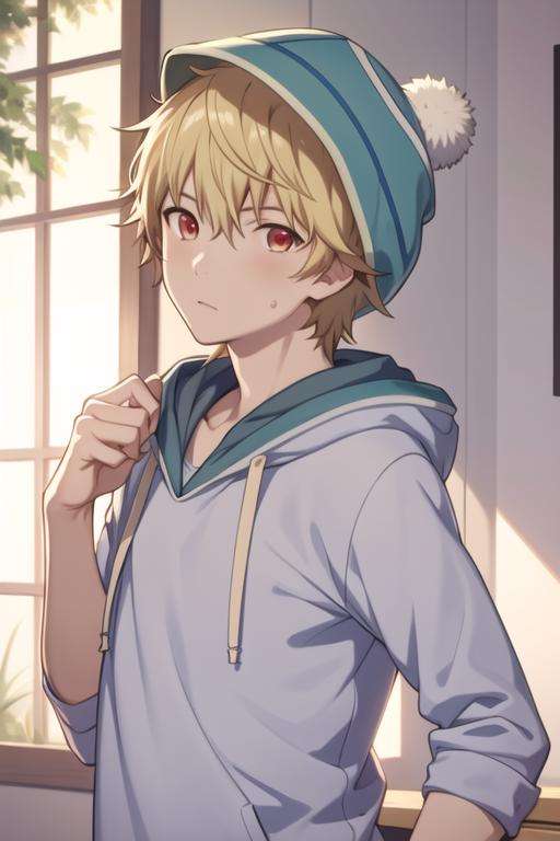 masterpiece, best quality, high quality, <lora:yukine:0.70>, yukine, 1boy, solo, male focus, upper body, looking at viewer, hood, hoodie, hat