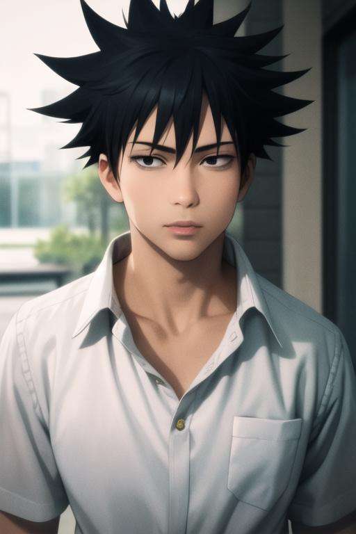 masterpiece, best quality, high quality, 1boy, solo, male focus, looking at viewer, upper body, <lora:fushiguro_megumi:0.76>, fushiguro_megumi, black hair, spiked hair, black eyes, school uniform, <lora:Realism-10:0.30>, Realism