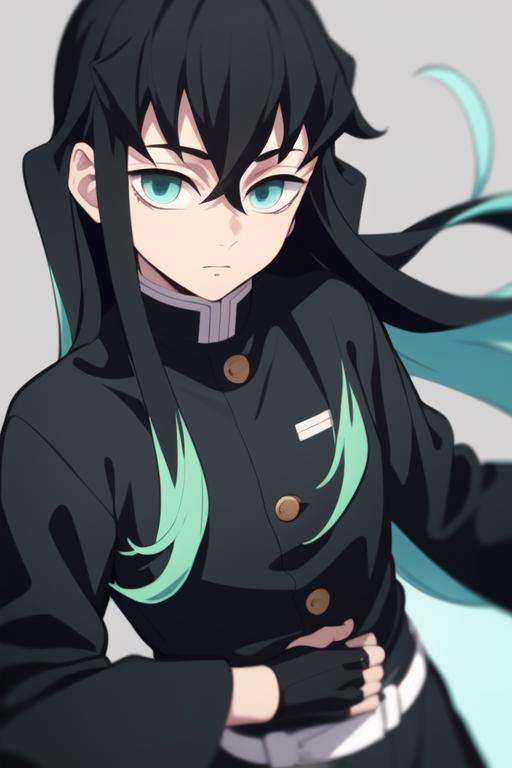 masterpiece, best quality, high quality, 1boy, solo, male focus, looking at viewer, upper body, <lora:tokitou_muichirou:0.76>, tokitou_muichirou, long hair, bangs, black hair, aqua eyes, demon slayer uniform, multicolored hair, two-tone hair,