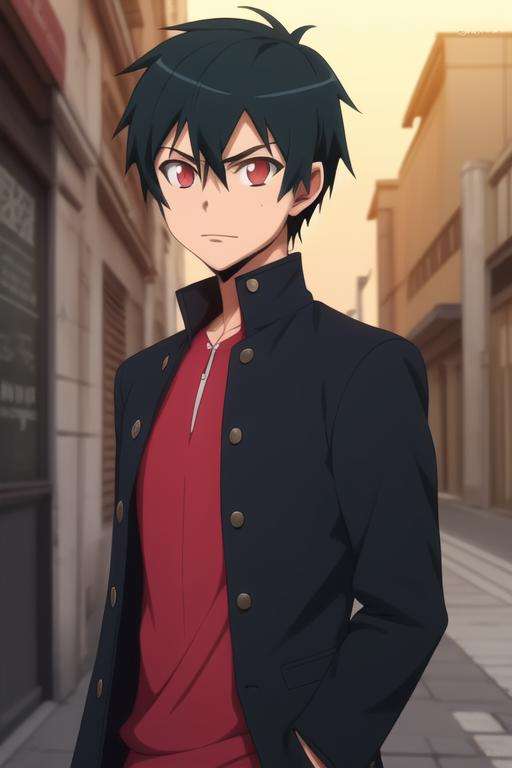 masterpiece, best quality, high quality, 1boy, solo, male focus, looking at viewer, upper body, <lora:sadao_maou:0.84>, sadao_maou, black hair, red eyes, , gakuran