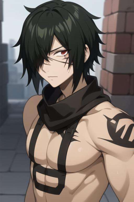 masterpiece, best quality, high quality, 1boy, solo, male focus, looking at viewer, upper body, <lora:rogue_cheney:0.70>, rogue_cheney, black hair, hair_over_one_eye, scar