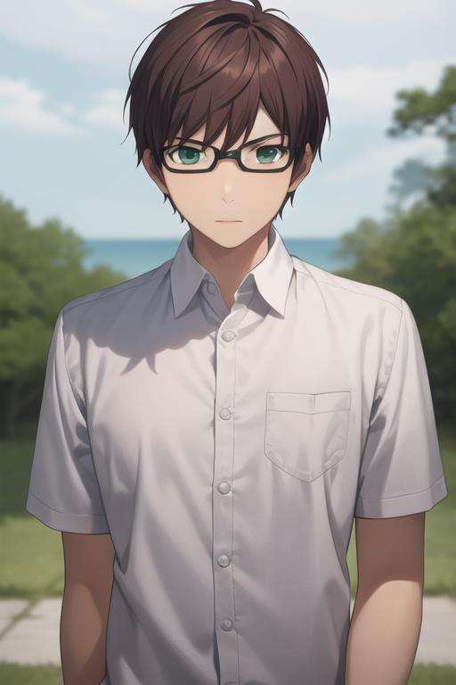 masterpiece, best quality, high quality, 1boy, solo, male focus, looking at viewer, upper body, <lora:kazuma:0.70>, kazuma, <lora:animemix_v3_offset:0.25>