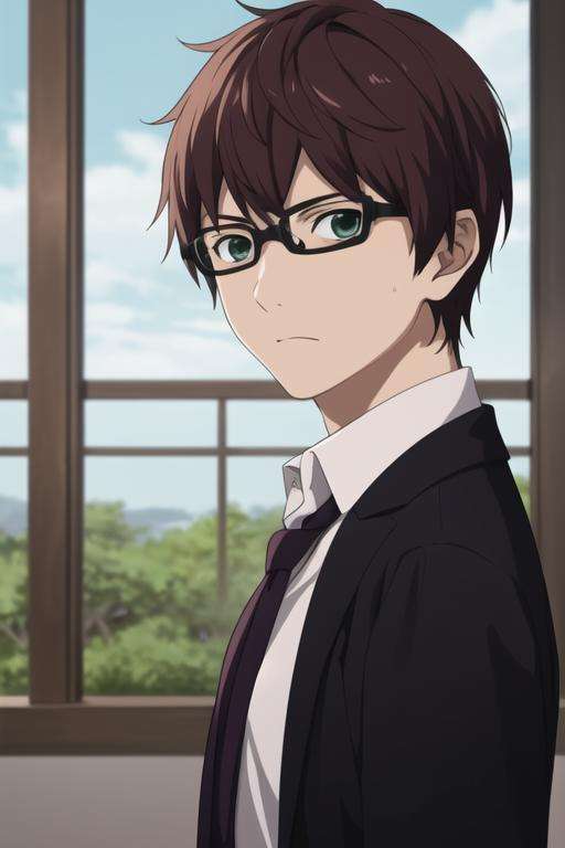 masterpiece, best quality, high quality, 1boy, solo, male focus, looking at viewer, upper body, <lora:kazuma:0.70>, kazuma, <lora:animemix_v3_offset:0.25>