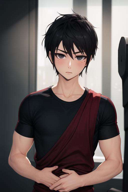 masterpiece, best quality, high quality, 1boy, solo, male focus, looking at viewer, upper body, <lora:hatz_kami_no_tou:0.78>, hatz_kami_no_tou, black hair, black eyes, , gym uniform