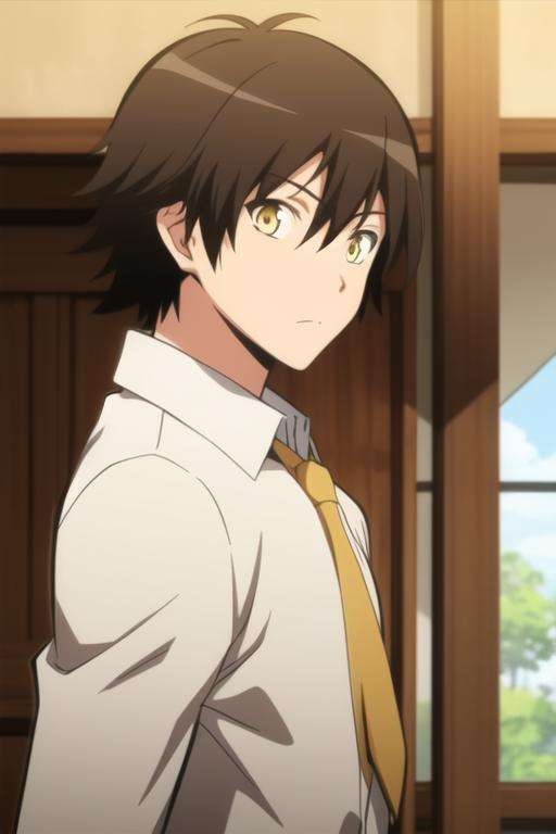 masterpiece, best quality, high quality, 1boy, solo, male focus, looking at viewer, upper body, <lora:isogai_yuuma:0.78>, isogai_yuuma, brown hair, yellow eyes, school uniform,