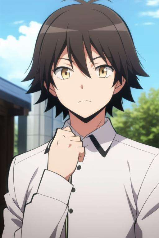 masterpiece, best quality, high quality, 1boy, solo, male focus, looking at viewer, upper body, <lora:isogai_yuuma:0.80>, isogai_yuuma, brown hair, yellow eyes, school uniform,