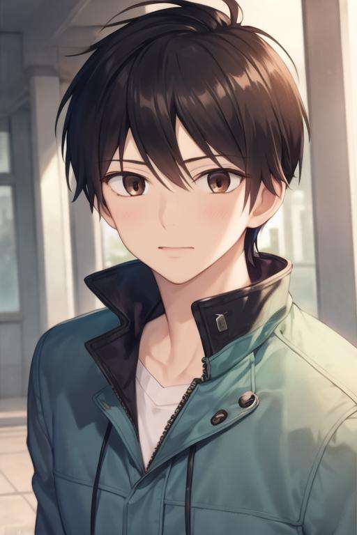 masterpiece, best quality, high quality, 1boy, solo, male focus, looking at viewer, upper body, <lora:shouta_kazehaya:0.64>, shouta_kazehaya, black hair, brown eyes, , coat