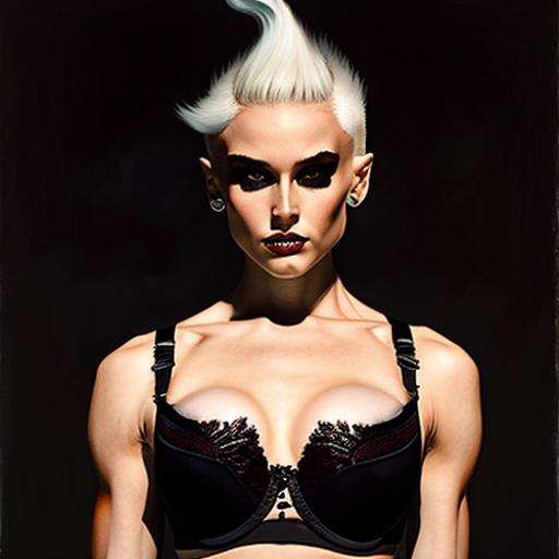 a portrait of fierce ponytail platinum blonde woman wearing black mma bra and gloves newhorrorfantasy_style by elRivx on T...