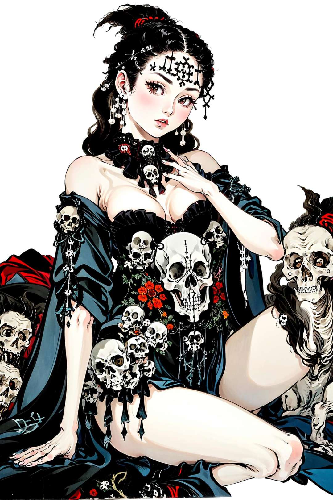 masterpiece, best quality, 1girl, skull<lora:Chinese ukiyo-e:1>