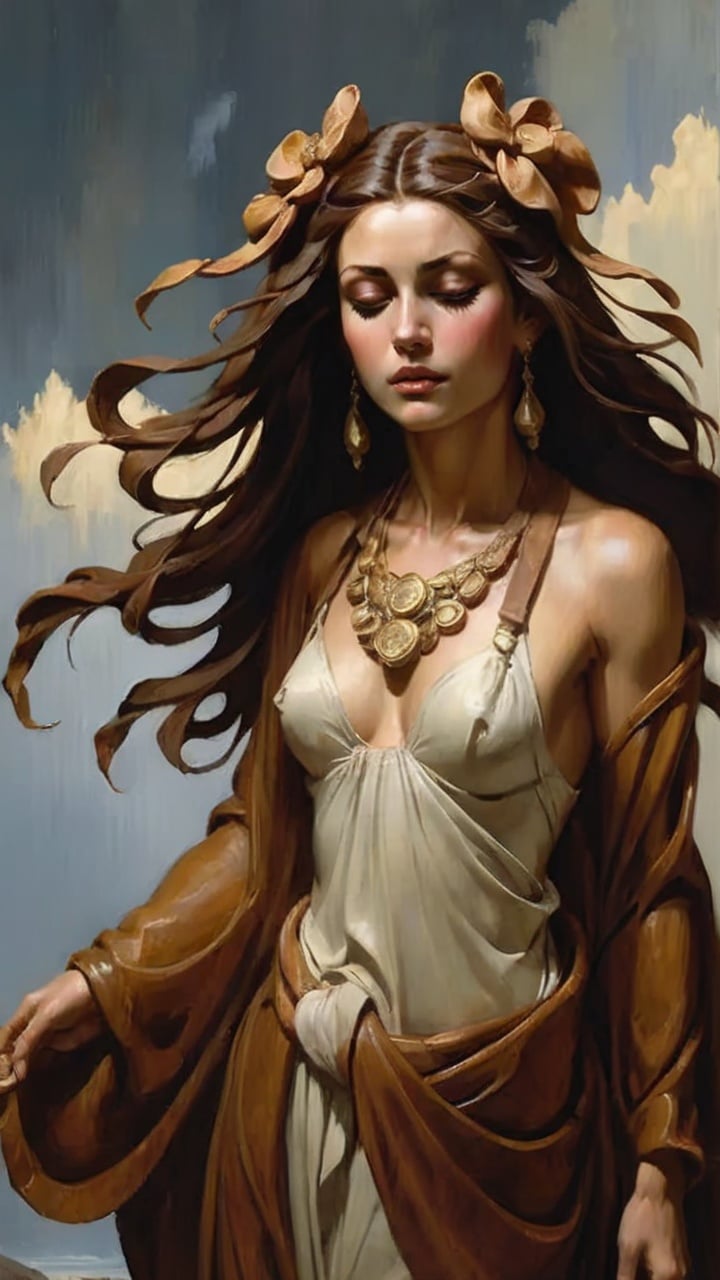 ,(by peter mohrbacher),(masterpiece, best quality),(wrapped in cloth on the chest:1.2),(the face of european and american women:1.3),(Wood carving style:1.3),cluttered bedroom,(strikingly beautiful:1.2),dynamics of being blown by the wind under long hair batches,young petite icelandic woman stretched out,(detailed face),eyes closed,frowning,brown hair,relaxed,under lit,narrow waist,