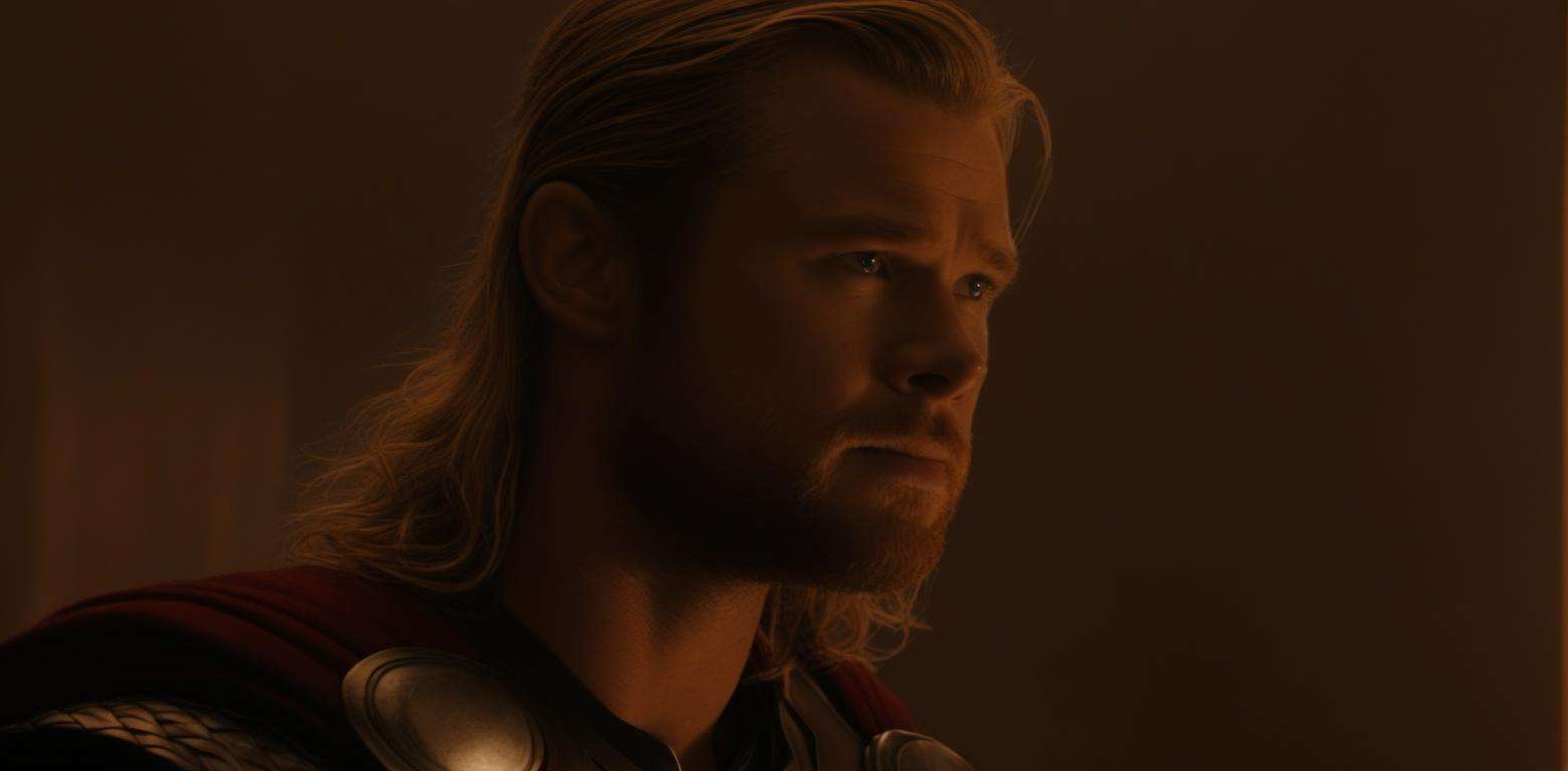 a close up photo of Thor, tattoos, cinematic lighting, film still, movie still <lora:JuggerCineXL:1>